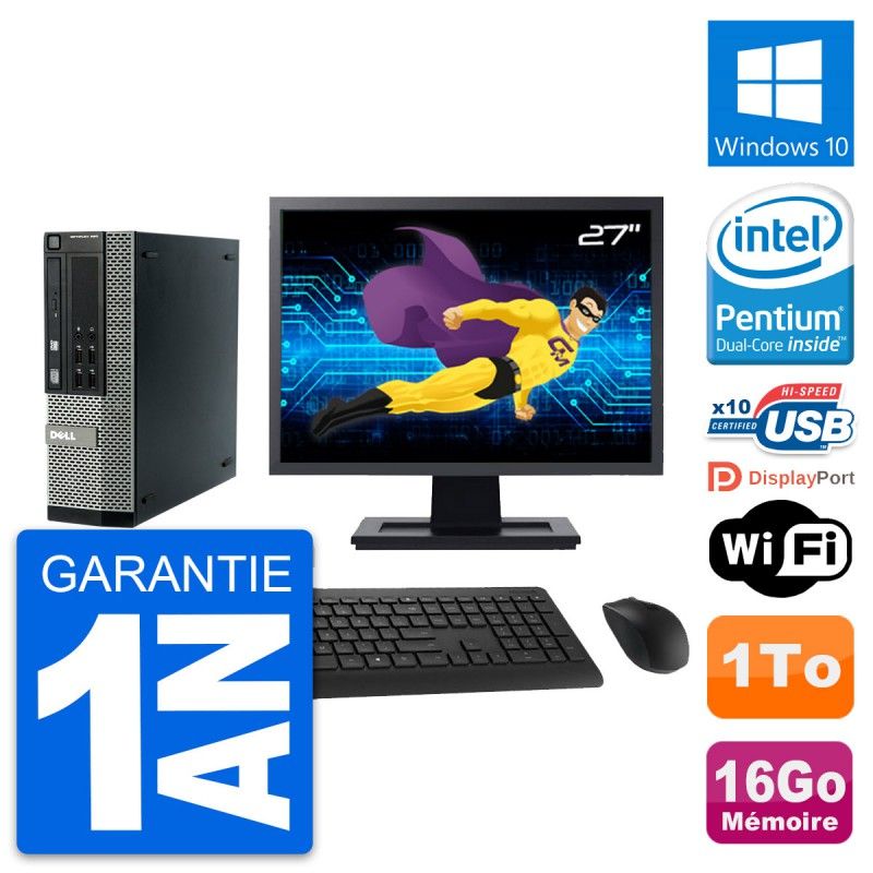 Dell Optiplex 990 SFF Computer - 27" Screen, Intel G840, 16GB RAM, 1TB HDD, Windows 10, WiFi