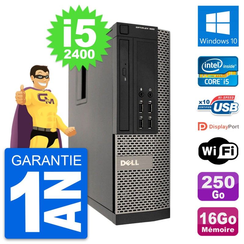 Ordinateur de bureau Dell OptiPlex 990 SFF - Processeur Intel i5-2400, 16 Go de RAM, 250 Go SSD, Windows 10, WiFi