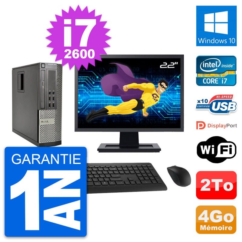 Dell Optiplex 990 SFF PC - 22" Screen, Intel i7-2600, 4GB RAM, 2TB Hard Drive, Windows 10, WiFi