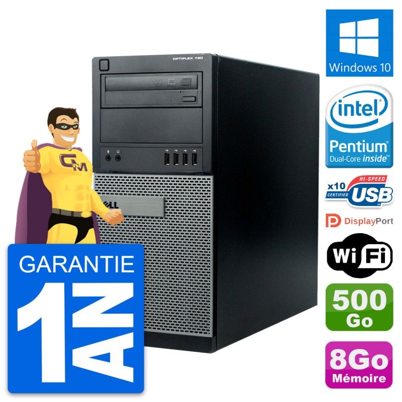 Dell OptiPlex 790 MT Desktop PC - Intel G630, 8GB RAM, 500GB HDD, Windows 10, WiFi