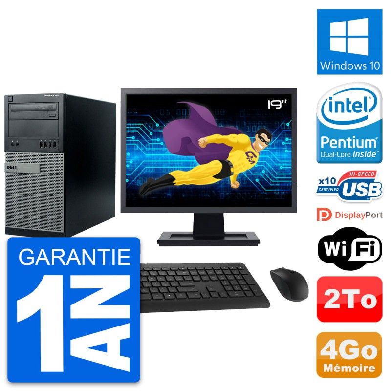 Dell Optiplex 790 MT Desktop Computer - 19" Screen, Intel Pentium G630, 4GB RAM, 2TB HDD, Windows 10, WiFi