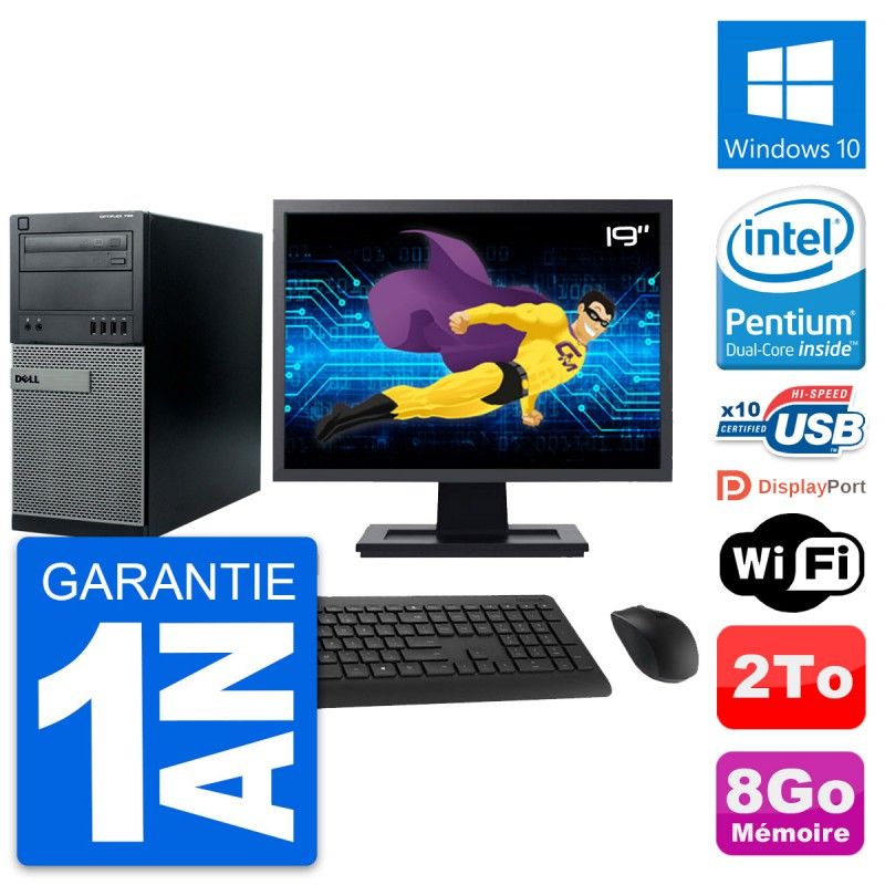 Dell Optiplex 790 MT Desktop Computer, 19" Screen, Intel G630 Processor, 8GB RAM, 2TB HDD, Windows 10, WiFi