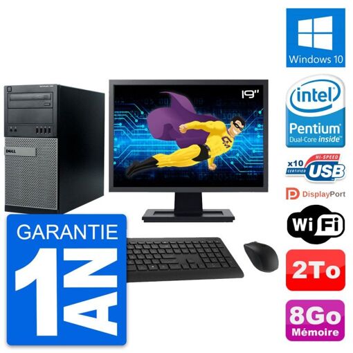 Ordinateur de bureau Dell Optiplex 790 MT, écran 19", processeur Intel G630, 8 Go de RAM, disque dur 2 To, Windows 10, Wi-Fi