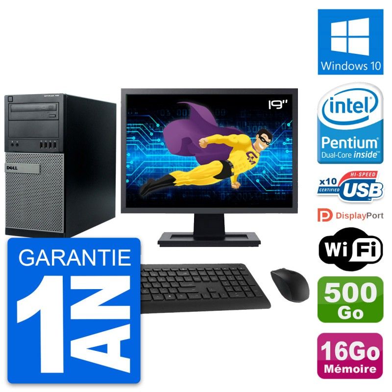 PC de escritorio Dell Optiplex 790 MT - Pantalla de 19", Procesador Intel G630, 16 GB de RAM, Disco duro de 500 GB, Windows 10, WiFi