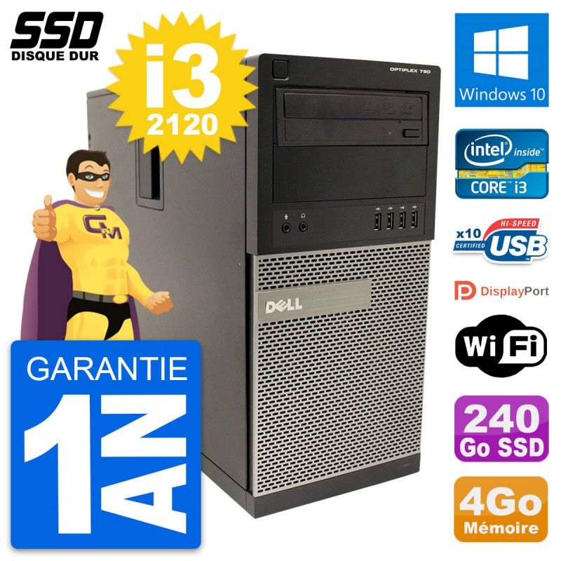Dell OptiPlex 790 MT Desktop PC - Intel i3-2120, 4GB RAM, 240GB SSD, Windows 10, WiFi