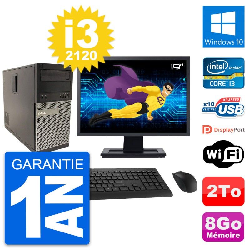 Dell Optiplex 790 MT Desktop PC - 19" Screen, Intel i3-2120, 8GB RAM, 2TB Hard Drive, Windows 10, WiFi
