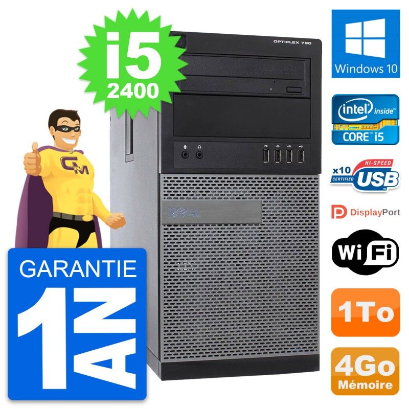 Ordinateur de bureau Dell OptiPlex 790 MT - Intel i5-2400, 4 Go de RAM, 1 To HDD, Windows 10, WiFi