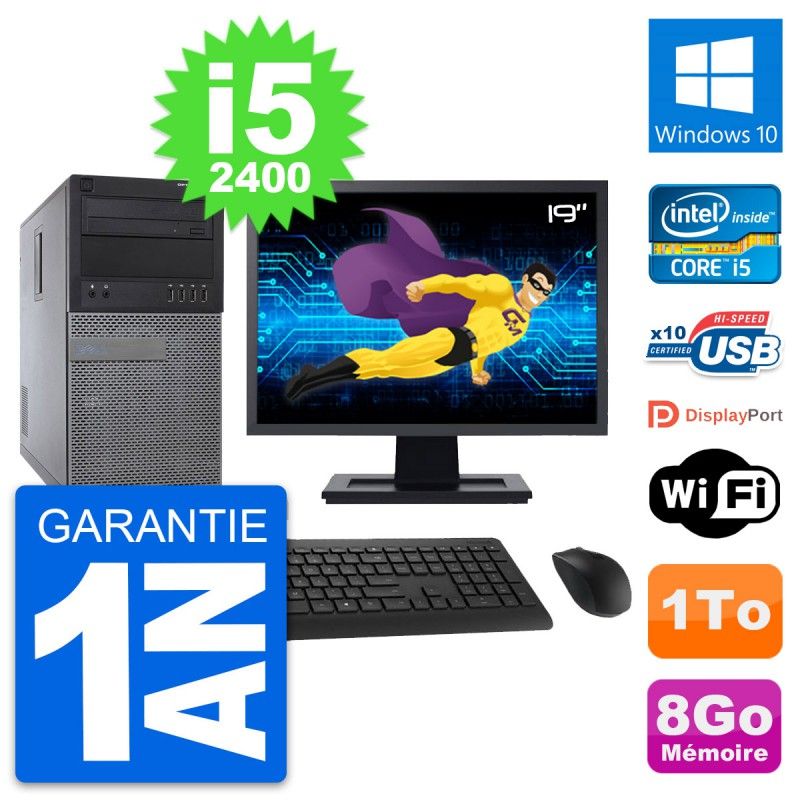 Dell Optiplex 790 MT Desktop Computer - 19" Screen, Intel i5-2400, 8GB RAM, 1TB HDD, Windows 10, WiFi