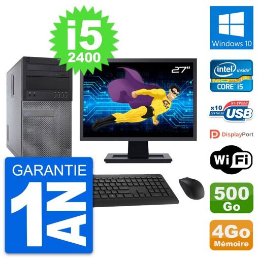 Dell Optiplex 790 MT Desktop PC - 27" Screen, Intel i5-2400, 4GB RAM, 500GB Hard Drive, Windows 10, WiFi
