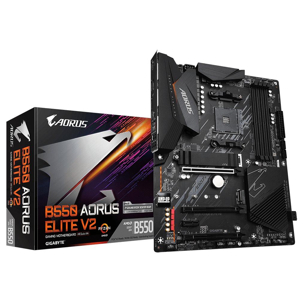 Tarjeta madre Gigabyte B550 Aorus Elite V2 - Procesadores AMD Ryzen 5000, VRM de 12+2 fases, hasta 4733 MHz DDR4, 1x PCIe 4.0 + 1x PCIe 3.0 M.2, LAN de 2,5GbE, USB 3.2 Gen 2