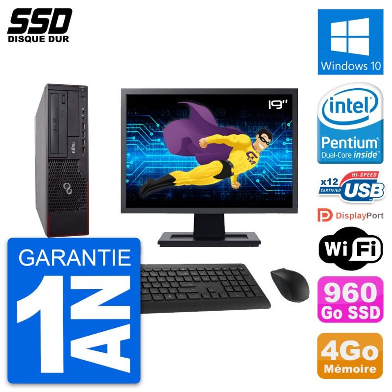 Fujitsu E700 E90+ DT 19" Screen PC - Intel G630, 4GB RAM, 960GB SSD, Windows 10, WiFi