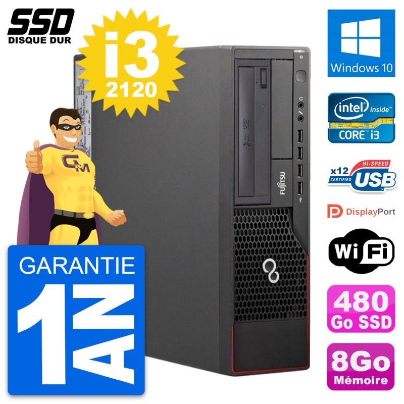 Fujitsu Esprimo E700 E90+ DT Desktop PC - Intel i3-2120, 8GB RAM, 480GB SSD, Windows 10, WiFi