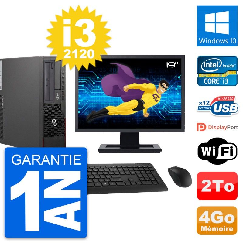 Fujitsu E700 DT 19-inch Screen, Intel i3-2120, 4GB RAM, 2TB Hard Drive, Windows 10, Wifi