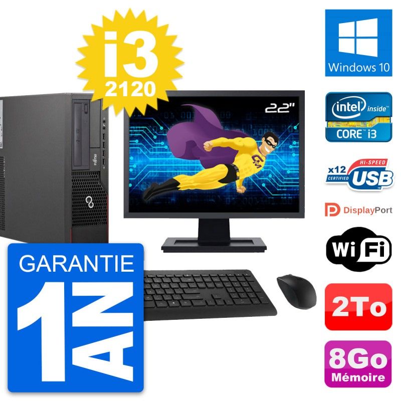 Fujitsu E700 DT 22-inch Screen, Intel i3-2120, 8GB RAM, 2TB Hard Drive, Windows 10, Wi-Fi