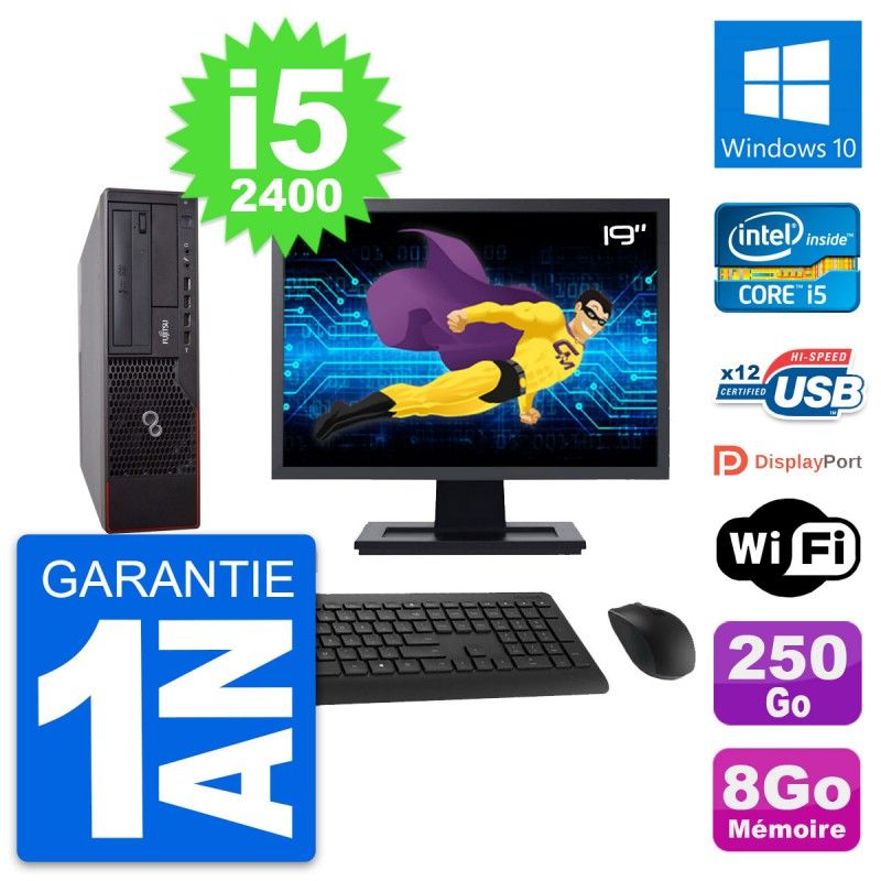 Fujitsu E700 DT 19-inch Screen, Intel i5-2400, 8GB RAM, 250GB Disk, Windows 10, WiFi
