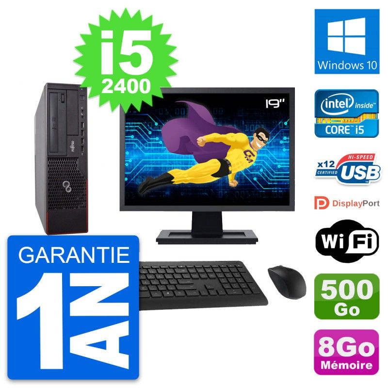 Fujitsu E700 DT 19-inch Screen, Intel i5-2400, 8GB RAM, 500GB Hard Drive, Windows 10, WiFi