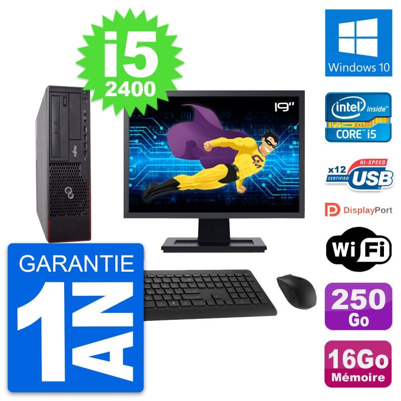 Fujitsu E700 DT 19-inch Screen, Intel i5-2400, 16GB RAM, 250GB Hard Drive, Windows 10, Wifi