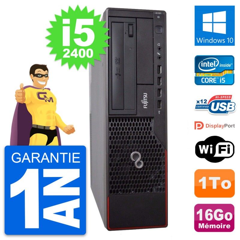 Ordinateur de bureau Fujitsu Esprimo E700 DT - Processeur Intel i5-2400, 16 Go de RAM, Disque dur 1 To, Windows 10, WiFi