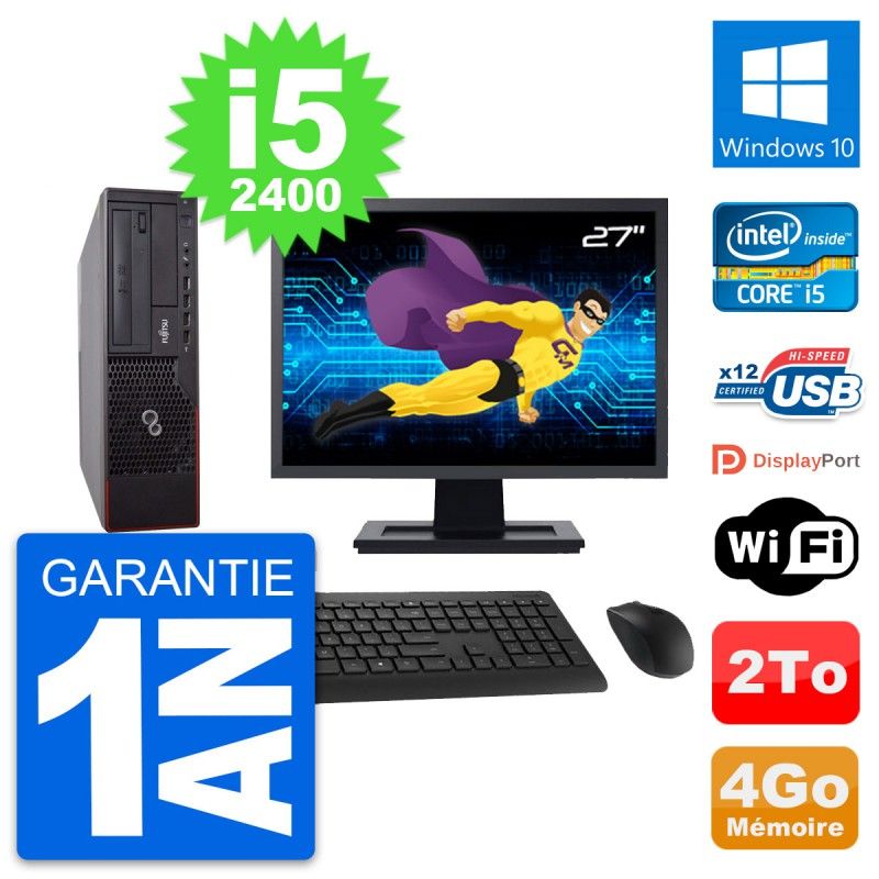 Fujitsu E700 DT 27-inch Screen, Intel i5-2400, 4GB RAM, 2TB Hard Drive, Windows 10, WiFi