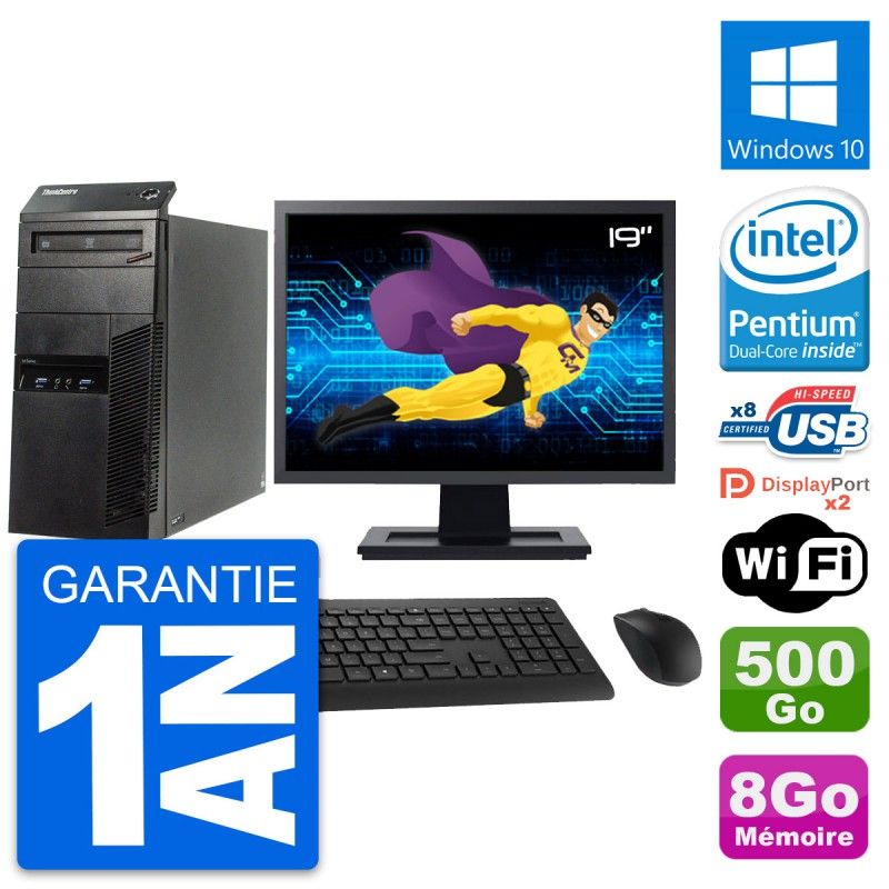 Lenovo M83 Desktop PC - 19" Screen, Intel Pentium G3220, 8GB RAM, 500GB HDD, Windows 10, WiFi