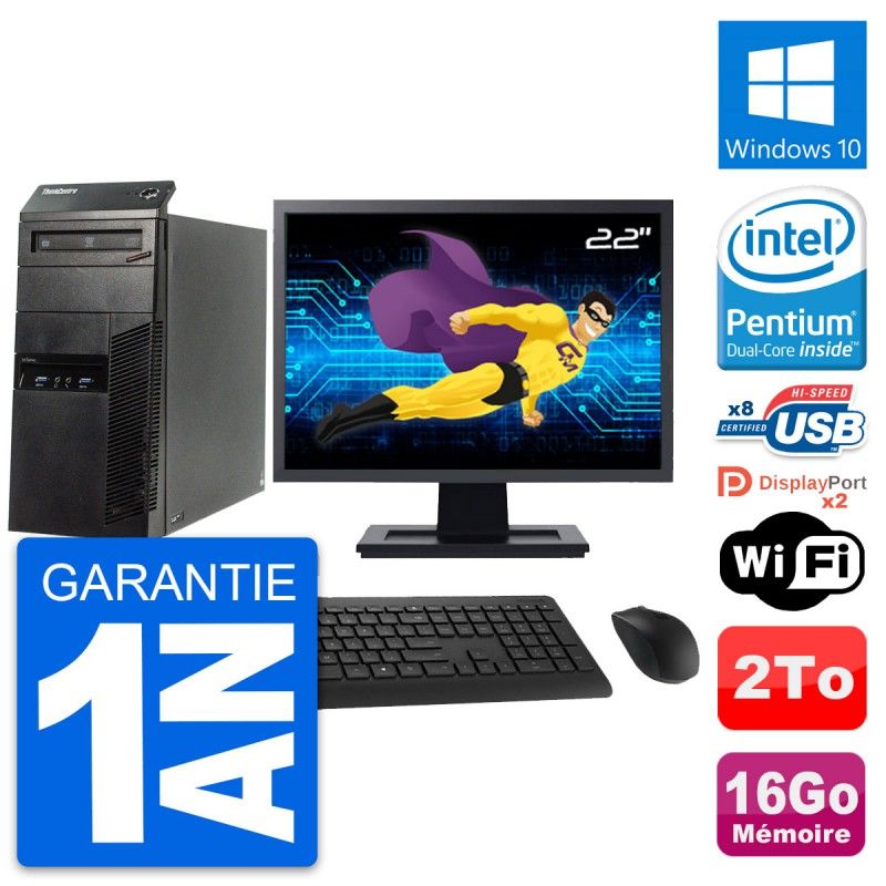 Lenovo M83 Desktop PC - 22" Screen, Intel Pentium G3220, 16GB RAM, 2TB HDD, Windows 10, Wi-Fi
