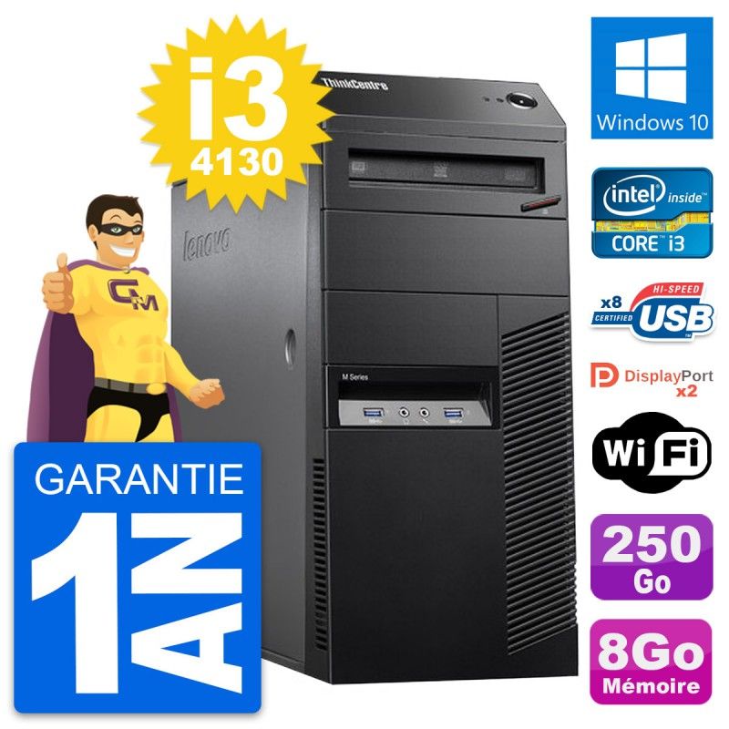 Lenovo ThinkCentre M83 Desktop PC - Core i3-4130, 8GB RAM, 250GB HDD, Windows 10, WiFi