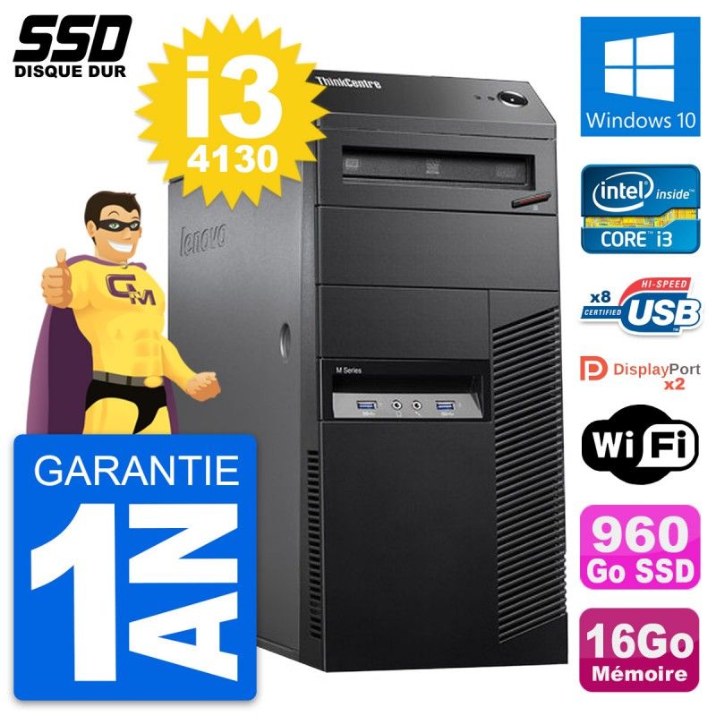 Lenovo ThinkCentre M83 Desktop PC - Intel i3-4130, 16GB RAM, 960GB SSD, Windows 10, WiFi