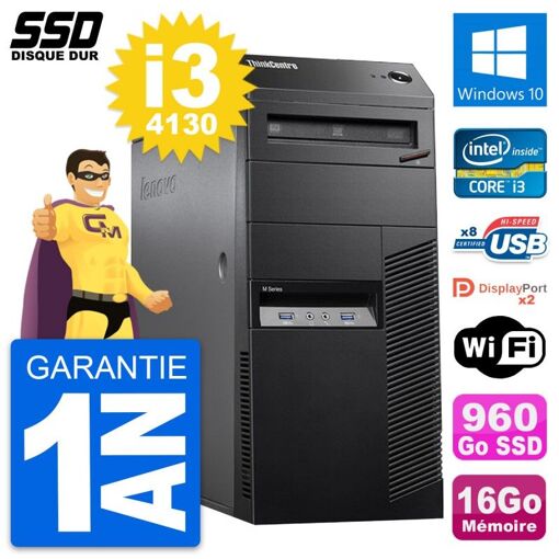 Lenovo ThinkCentre M83 Desktop PC - Intel i3-4130, 16GB RAM, 960GB SSD, Windows 10, WiFi