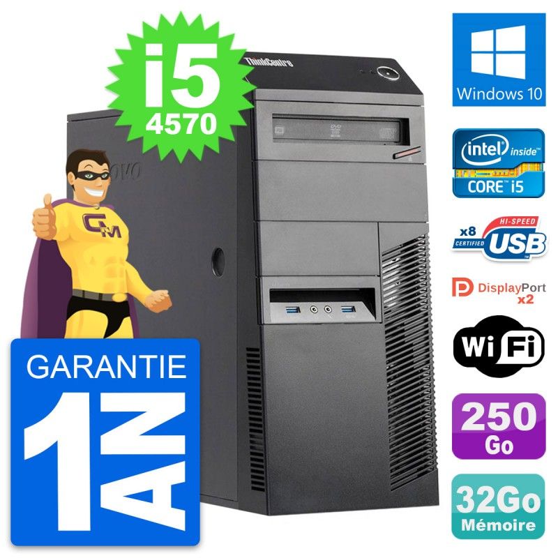 Lenovo ThinkCentre M83 Desktop PC - i5-4570, 32GB RAM, 250GB HDD, Windows 10, WiFi