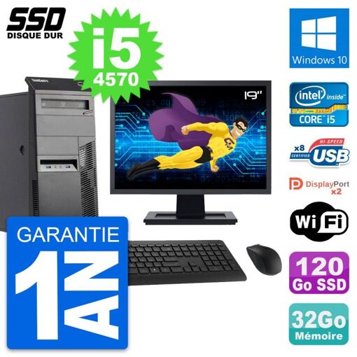Lenovo M83 Desktop Computer - 19" Screen, Intel i5-4570, 32GB RAM, 120GB SSD, Windows 10, WiFi