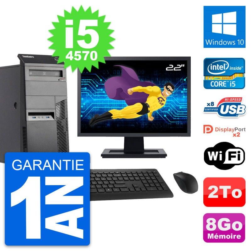 Lenovo M83 Desktop PC - 22" Screen, Core i5-4570, 8GB RAM, 2TB HDD, Windows 10, WiFi