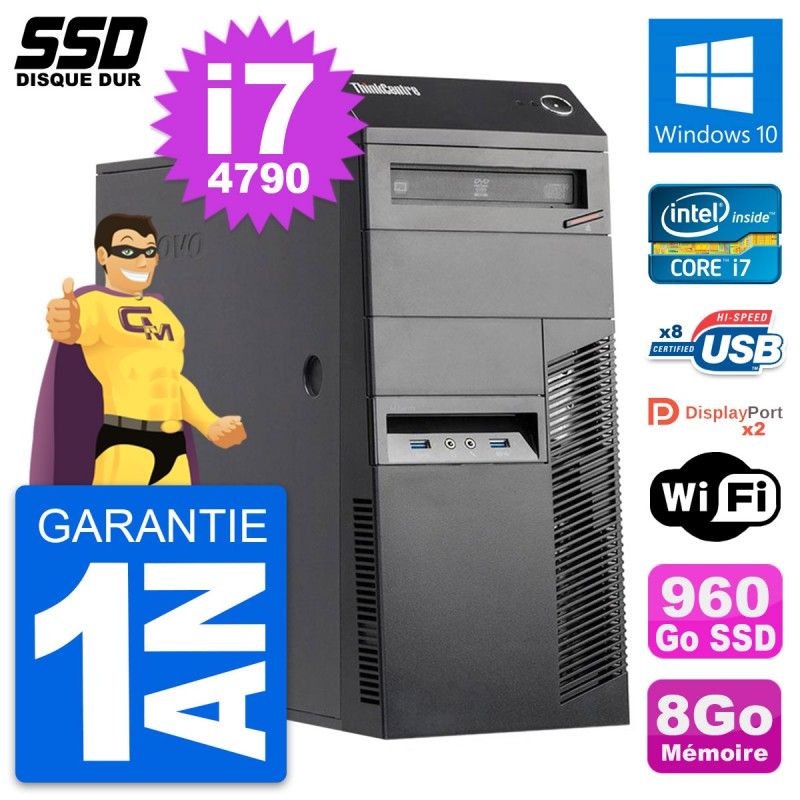 Lenovo ThinkCentre M83 Desktop PC - Intel i7-4790, 8GB RAM, 960GB SSD, Windows 10, WiFi