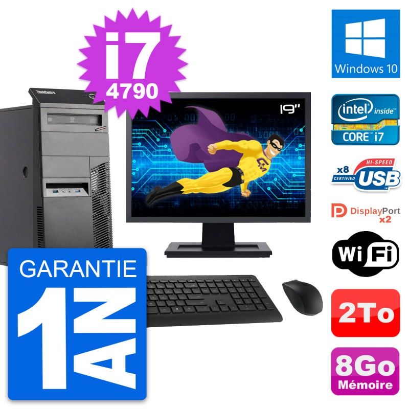 Lenovo M83 Desktop PC - 19" Screen, Core i7-4790, 8GB RAM, 2TB HDD, Windows 10, WiFi