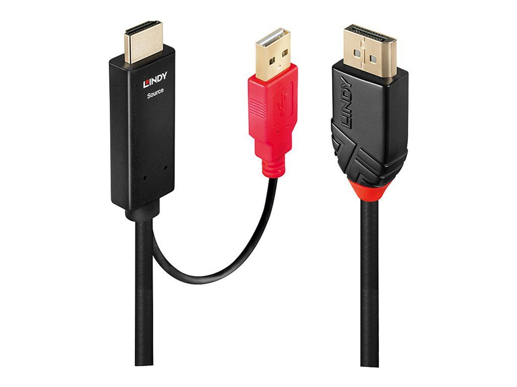 Lindy Active Cable, 50cm, DisplayPort to HDMI & USB, Black, 4K Support