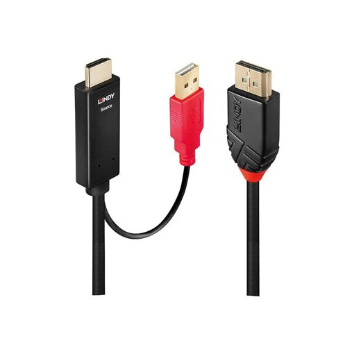 Lindy Active Cable, 50cm, DisplayPort to HDMI & USB, Black, 4K Support