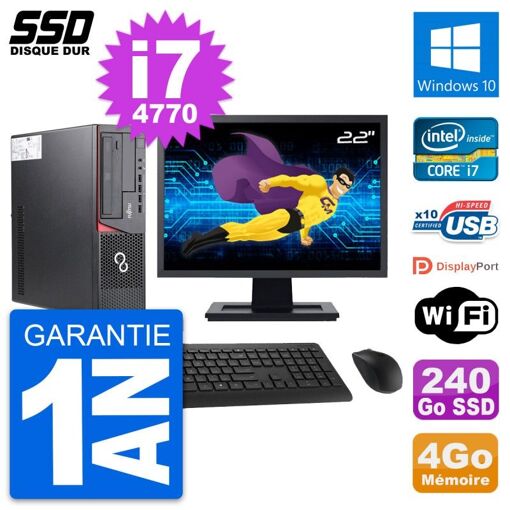Portátil Fujitsu E720 E85+ DT de 22 pulgadas con procesador Intel Core i7-4770, 4GB de RAM, SSD de 240GB, Windows 10 y WiFi