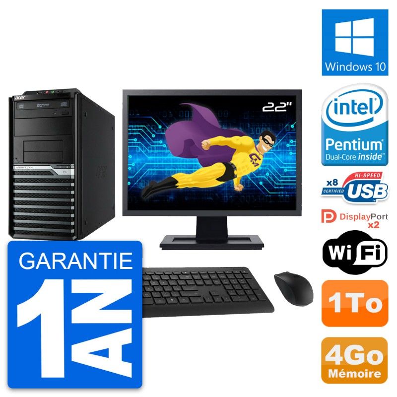 Ordinateur de bureau Acer Veriton M4630G tout-en-un 22 pouces - Processeur Intel Pentium G3220, 4 Go de RAM, 1 To HDD, Windows 10
