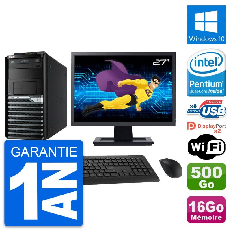 Ordinateur tout-en-un Acer Veriton M4630G 27 pouces - Processeur Intel Pentium G3220, 16 Go de RAM, 500 Go SSD, Windows 10