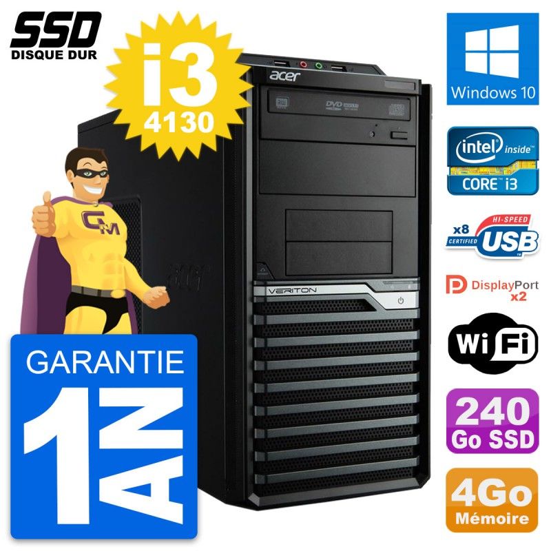 PC de escritorio Acer Veriton M4630G - Intel i3-4130, 4 GB de RAM, 240 GB SSD, Windows 10, WiFi