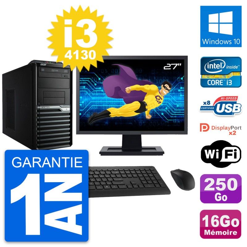 Acer Veriton M4630G 27-Inch Desktop PC - Core i3-4130, 16GB RAM, 250GB HDD, Windows 10, WiFi