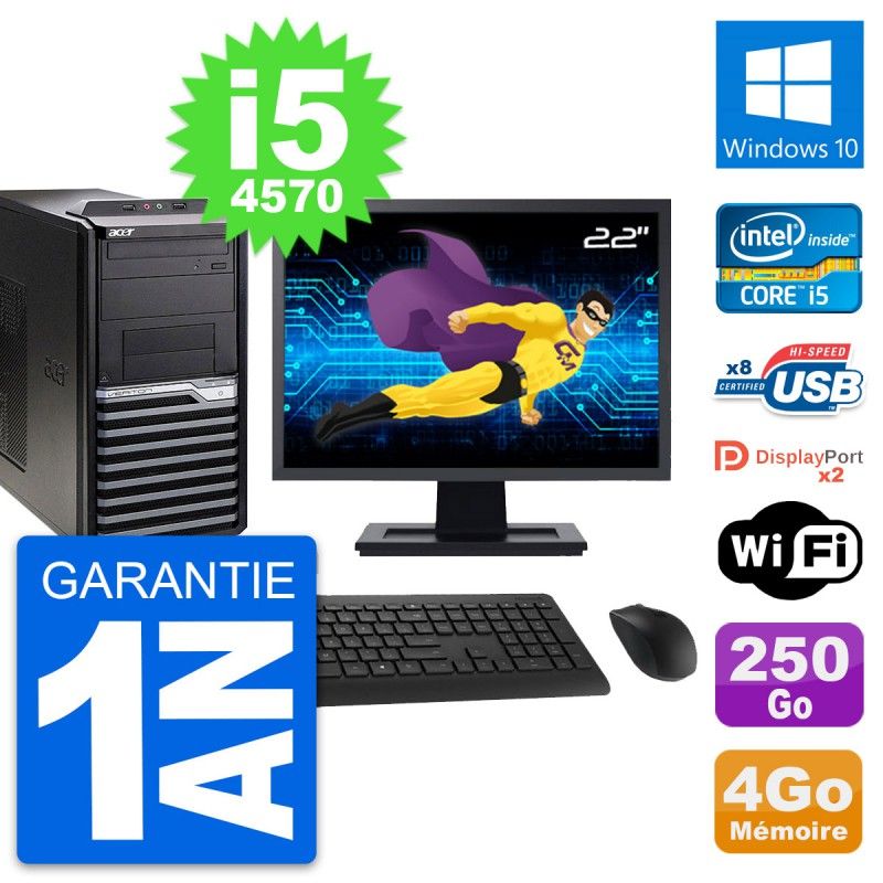 Acer Veriton M4630G 22-Inch Desktop PC - Intel Core i5, 4GB RAM, 250GB HDD, Windows 10, WiFi