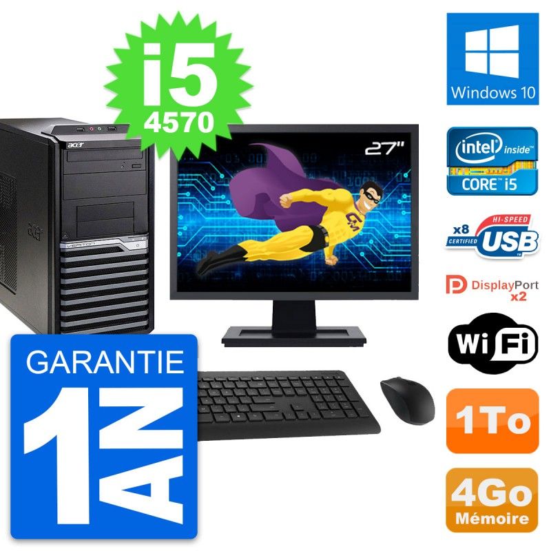 Acer Veriton M4630G Desktop Computer, 27" Display, Intel i5-4570, 4GB RAM, 1TB HDD, Windows 10, WiFi