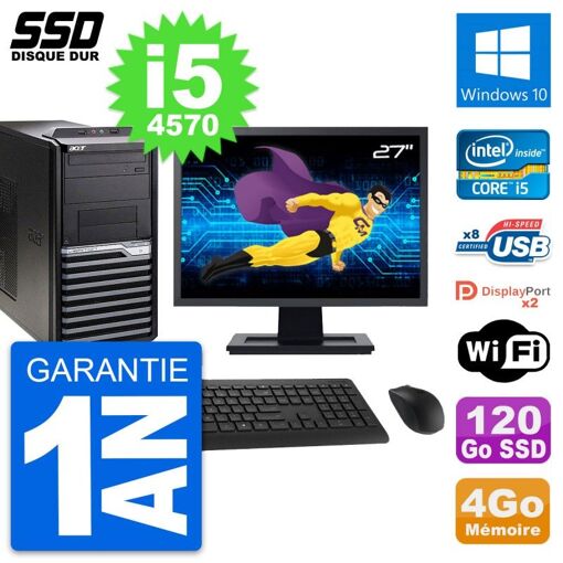 Torre de PC Acer Veriton M4630G - Procesador Intel Core i5-4570, 4 GB de RAM, SSD de 120 GB, Windows 10, WiFi