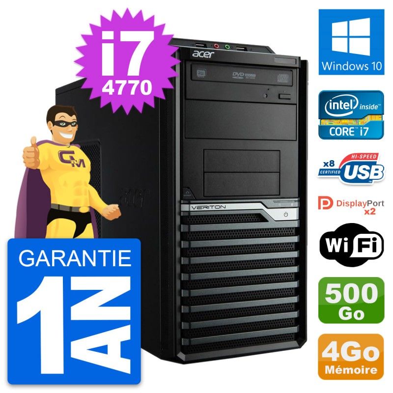 Acer Veriton M4630G Intel i7-4770 4GB RAM 500GB HDD Windows 10 WiFi Desktop PC