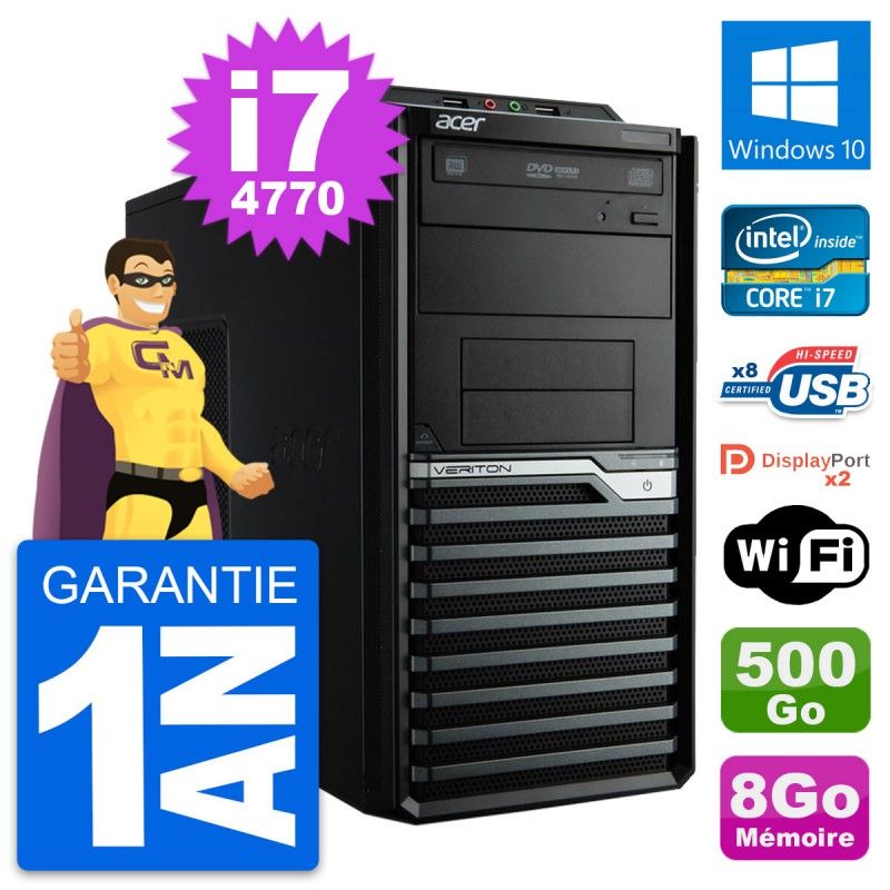 PC de escritorio Acer Veriton M4630G Intel i7-4770 8GB RAM 500GB HDD Windows 10 Wifi