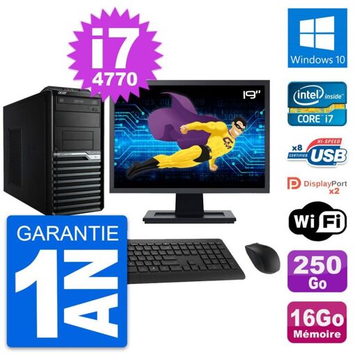 Acer Veriton M4630G Monitor de 19 pulgadas, Intel Core i7-4770, 16GB RAM, 250GB HDD, Windows 10, WiFi