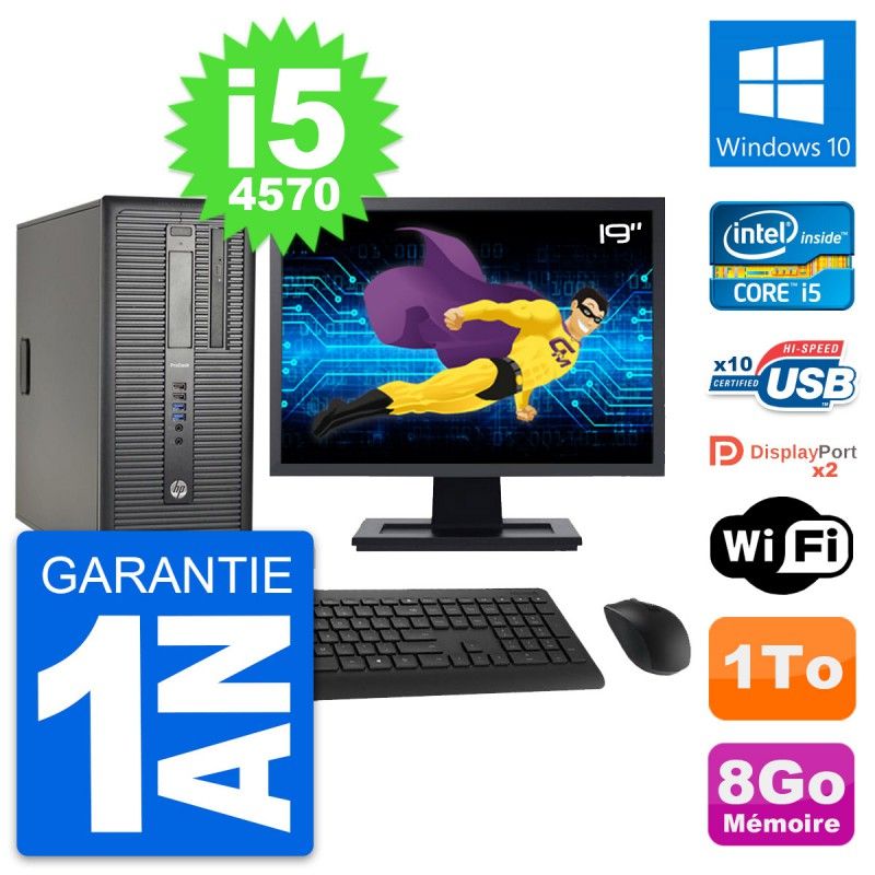HP ProDesk 600 G1 Desktop Computer - 19" Screen, i5-4570, 8GB RAM, 1TB HDD, Windows 10, WiFi
