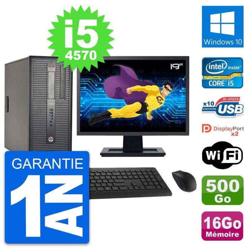HP ProDesk 600 G1 Desktop Computer, 19-inch Screen, Intel i5-4570, 16GB RAM, 500GB HDD, Windows 10, WiFi