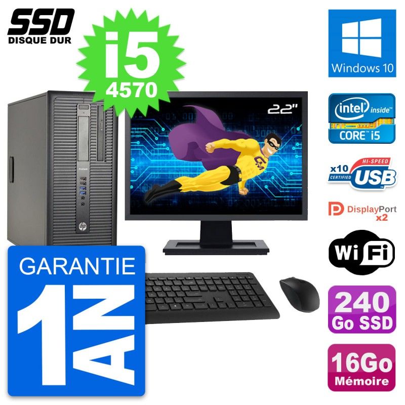 HP ProDesk 600 G1 22" Screen i5-4570 16GB RAM 240GB SSD Windows 10 WiFi
