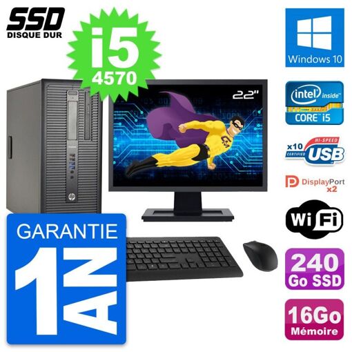 HP ProDesk 600 G1 22" Screen i5-4570 16GB RAM 240GB SSD Windows 10 WiFi
